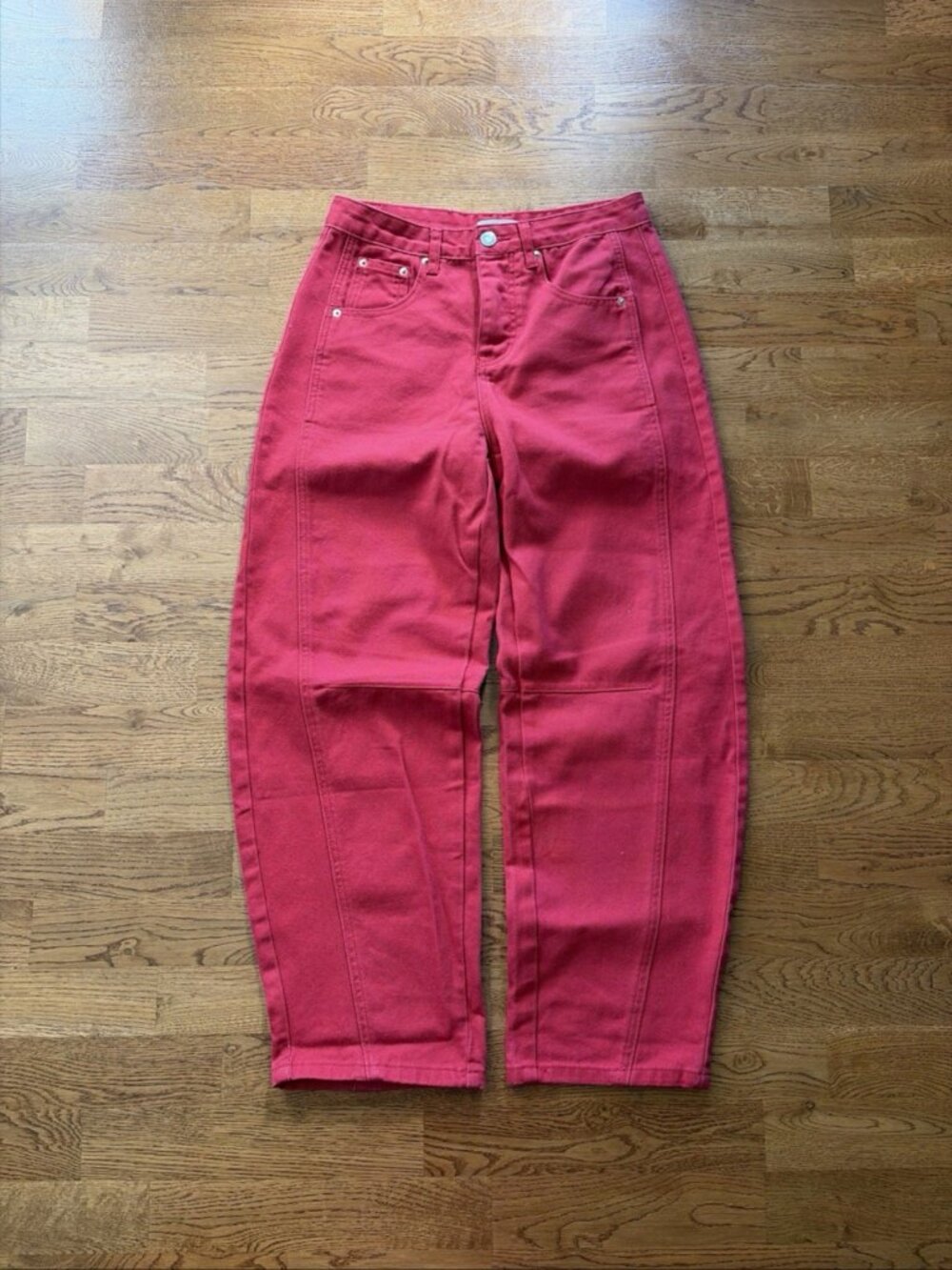 PARKE Barrel Jean High Mid Rise Ankle Jeans Denim 24 Red Cotton Chelsea Baggy